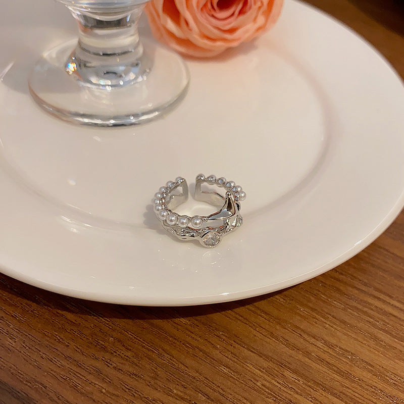 Cool Hot Style Zircon Pearl Graceful Adjustable Opening Rings