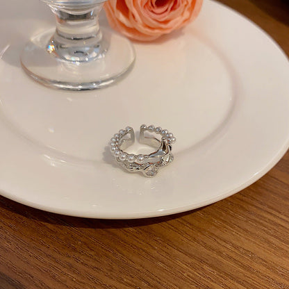Cool Hot Style Zircon Pearl Graceful Adjustable Opening Rings