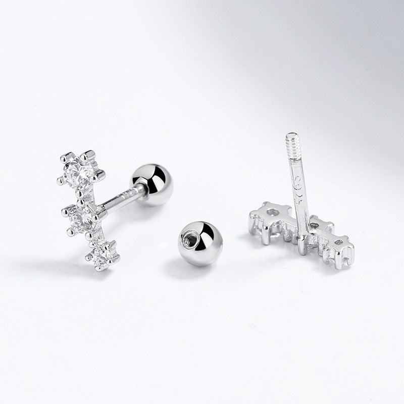 Buckle Screw Pattern Three-piece Gang Drill Earrings