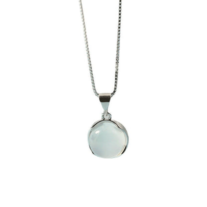 Women's Style White Chalcedony Round Pendant Design Sense Niche Clavicle Necklaces