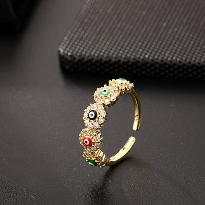 Women's Eye Colorful Oil Eyes Gold Plated Rings