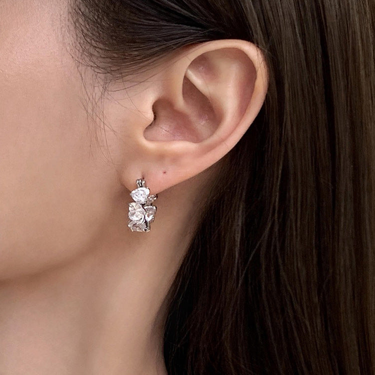 High-grade Heart-shaped Zircon Female Niche Retro Earrings