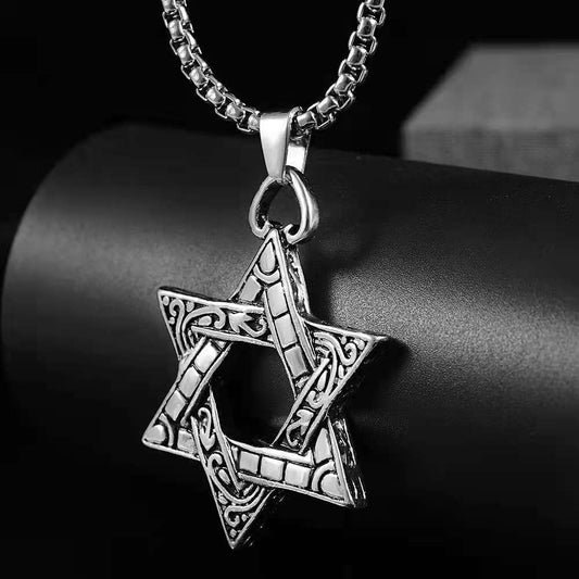Men's Double-sided Six-pointed Star Alloy Pendant Personalized Necklaces