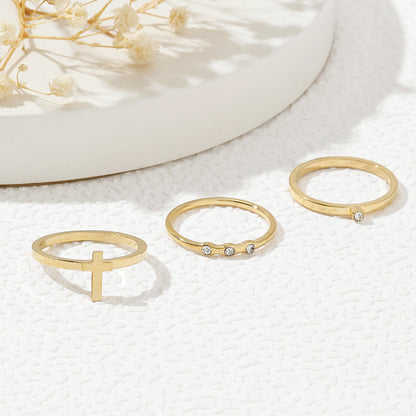 Fashion Stainless Steel Ornament Diamond Cross Rings