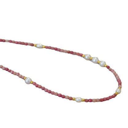 Stone Beaded Freshwater Rice Grain Pearl Grace Necklaces