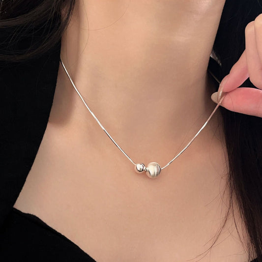 Sier Sterling Flash Round Beads Female Minority Fashion Necklaces