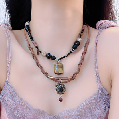 Natural Tigereye Beaded Clavicle Chain Female Ancient Necklaces