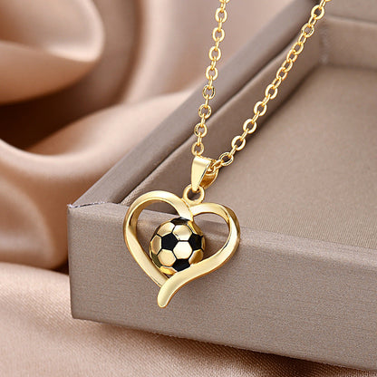 Women's Gold World Cup Football Fashion Heart-shaped Necklaces