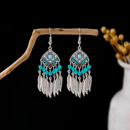 Tassel Turquoise Retro Minority Ethnic Style Earrings