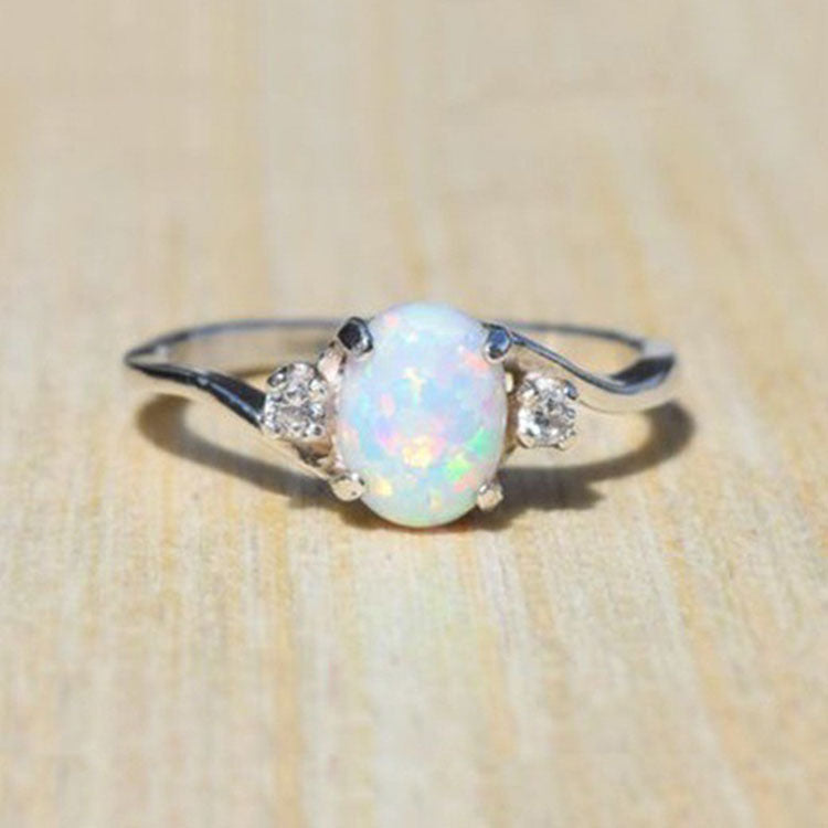 Ornament Opal White Gold Plated Diamond Rings