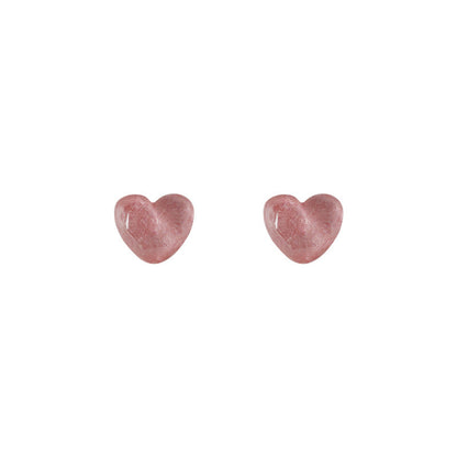 Sweet Sier Needle Resin Love Heart Earrings