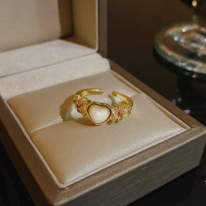 Pearl Zircon With Diamond Open Adjustable Rings