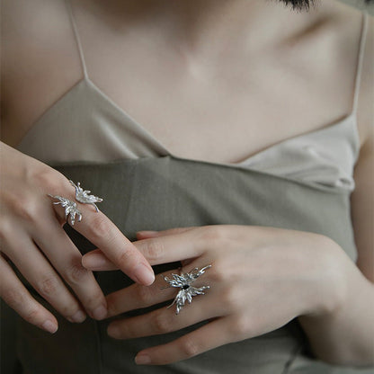 Women's Sier Personality Butterfly Retro Fashion Micro Inlaid Zircon Open Rings