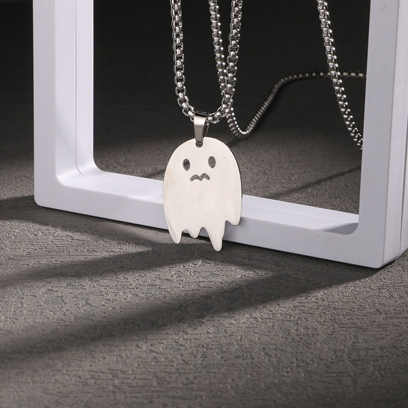 Men's Cartoon Cute Ghost Hip Hop Titanium Steel Pendant Necklaces