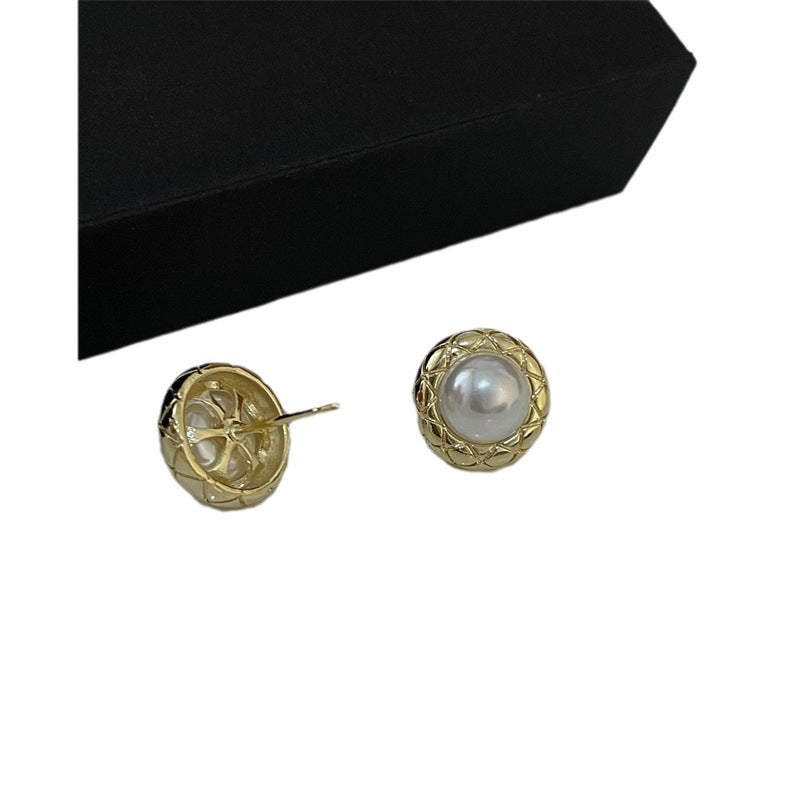 Women's Sier Needle Round Pearl For Temperament Wild Niche Earrings
