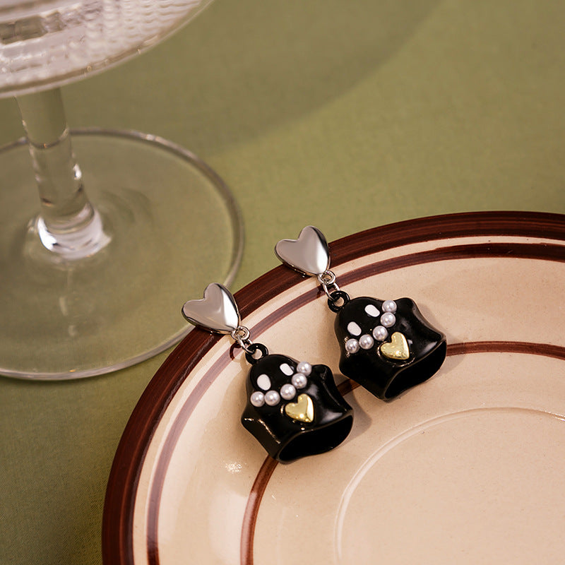 Sier Needle Cute Villain Ghost Heart Earrings