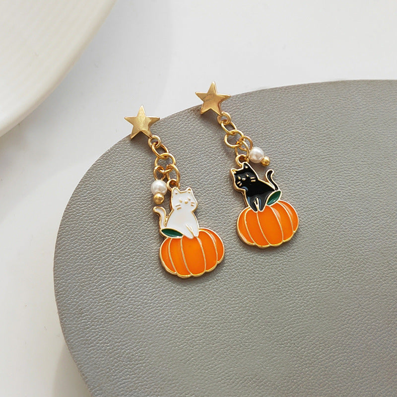 Halloween Pumpkin Lamp Ear Funny Creative Cute Earrings