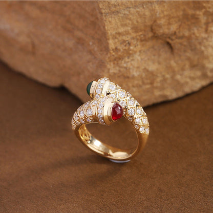 Glass French Retro Gold-plated Full Diamond Rings
