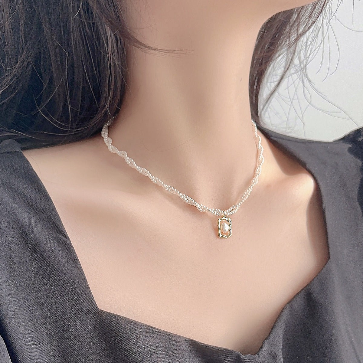 Women's Pearl Double Layer Twin Small Beads Clavicle Necklaces