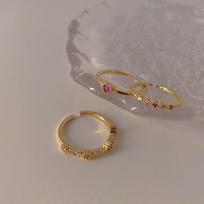 French Vintage Zircon Heart-shaped Open Suit Rings