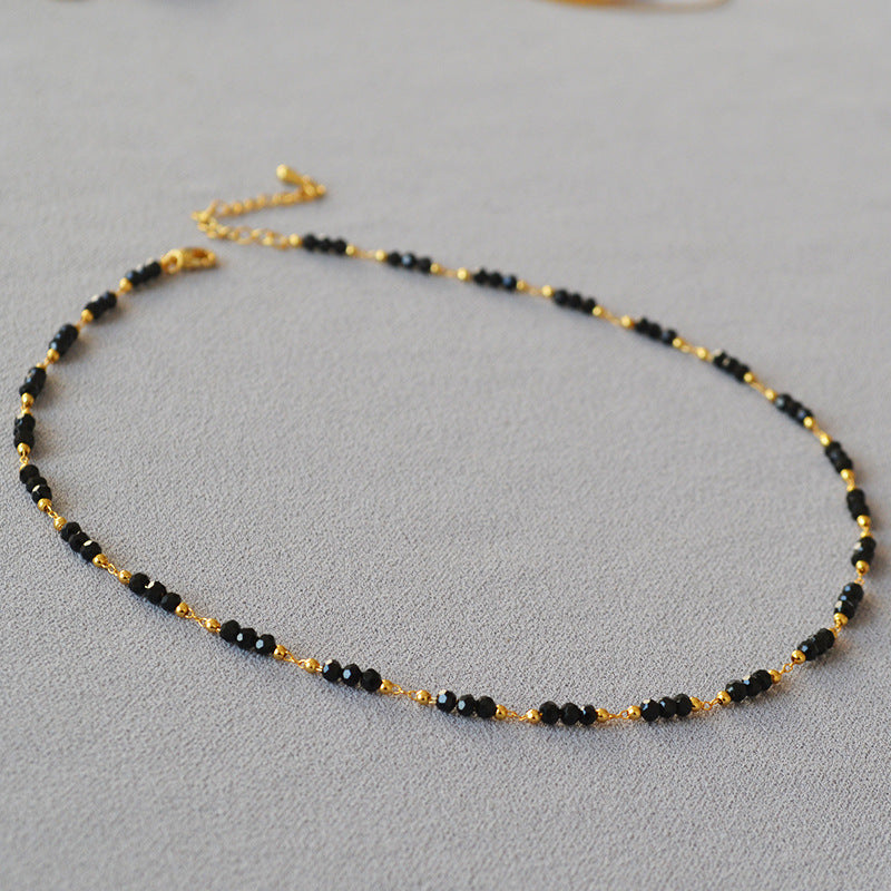 Black Pointed Crystal Interval Handmade Beaded Necklaces