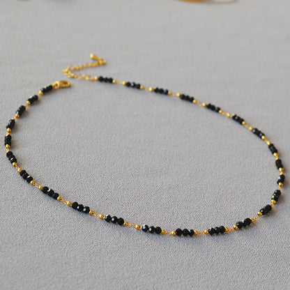 Black Pointed Crystal Interval Handmade Beaded Necklaces