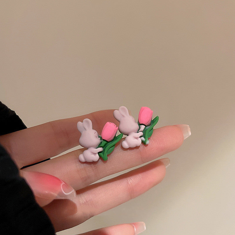 Sier Needle Rabbit Flower Fresh Cute And Rings