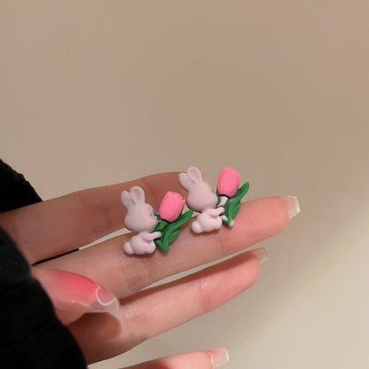 Sier Needle Rabbit Flower Fresh Cute And Rings