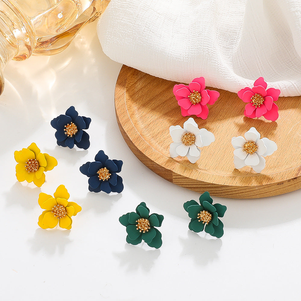 Colored Frosted Flower Mori Sweet Petal Earrings