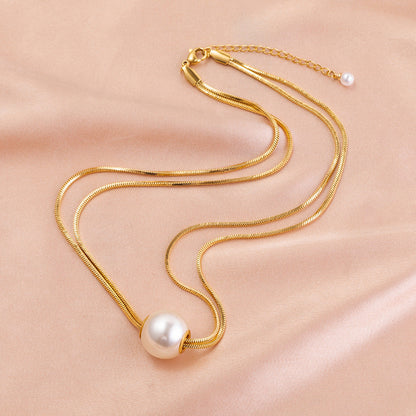 Women's Double Layer Twin Large Pearl Niche Design Necklaces