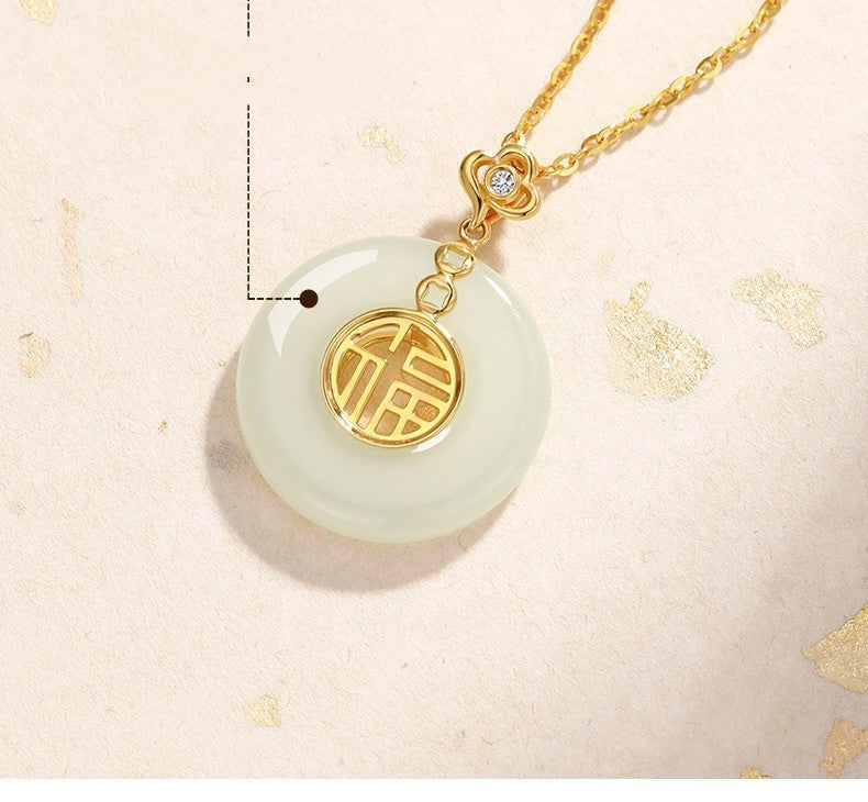 Women's Character Peace Buckle Jade Fashion Pendant Gold Necklaces