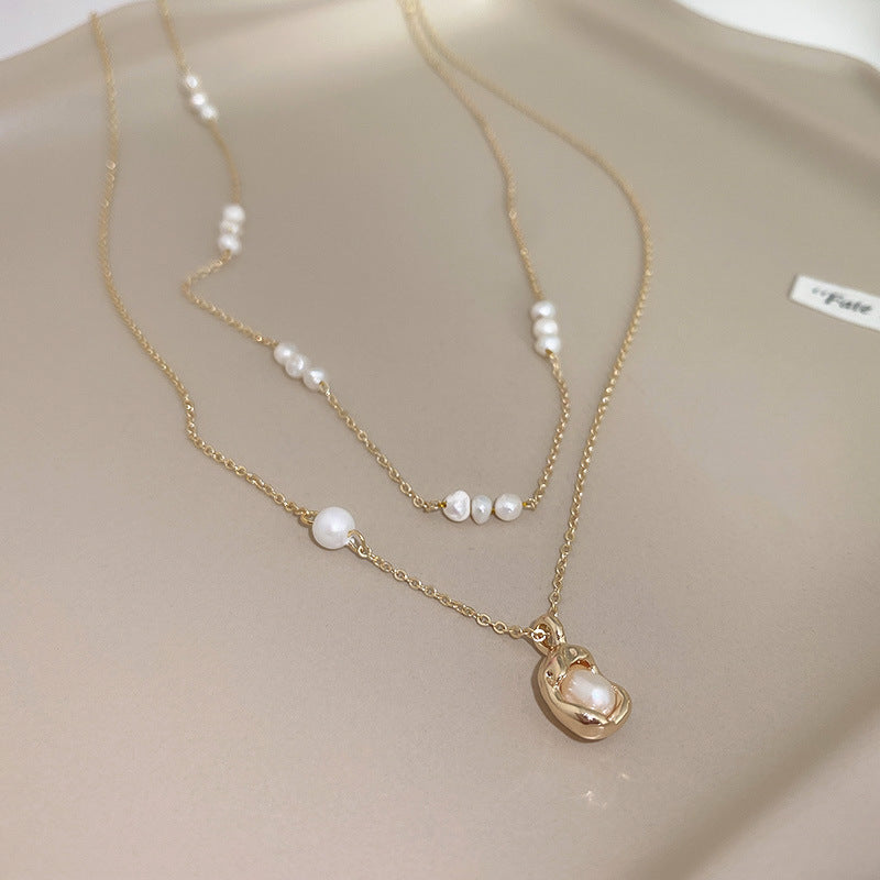 Real Gold Plated Pearl Stitching Oval Necklaces