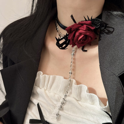Rose Has Its Thorn Dark Retro Minority Design Tassel Necklaces