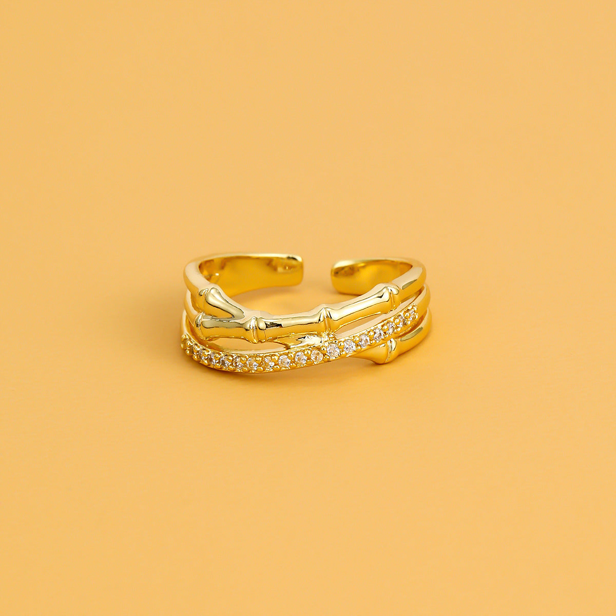 Design Gold Shining Zircon Geometric Open Rings