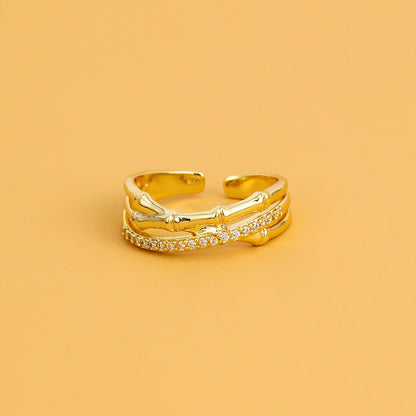 Design Gold Shining Zircon Geometric Open Rings