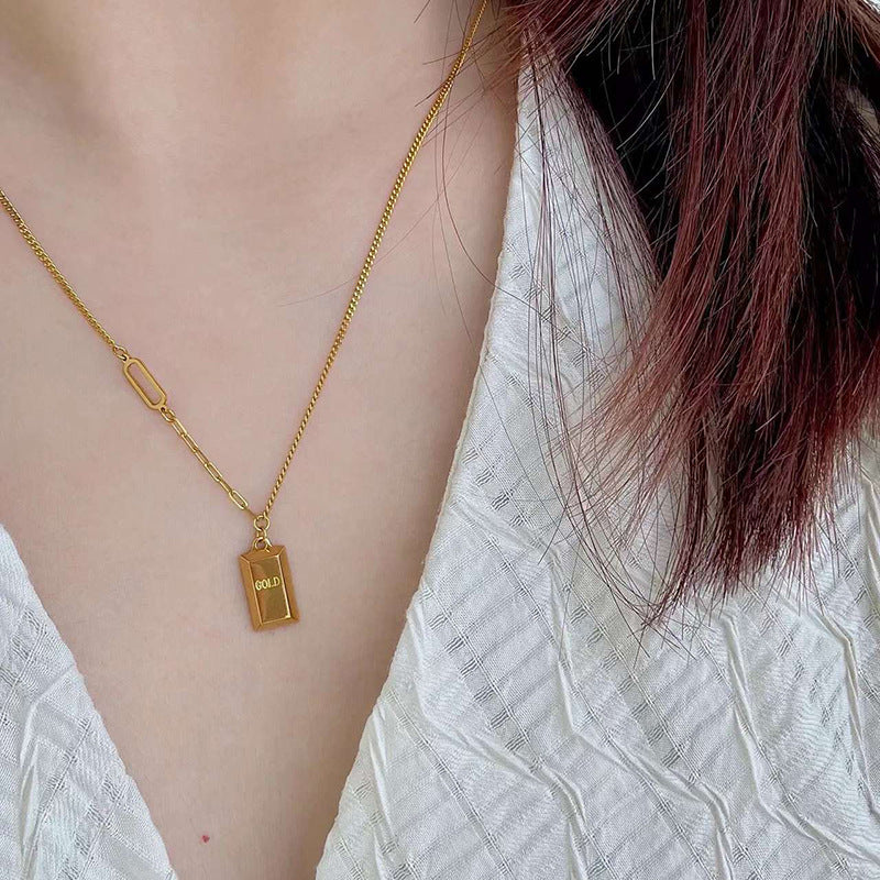 Small Gold Bar Female Pendant Titanium Necklaces