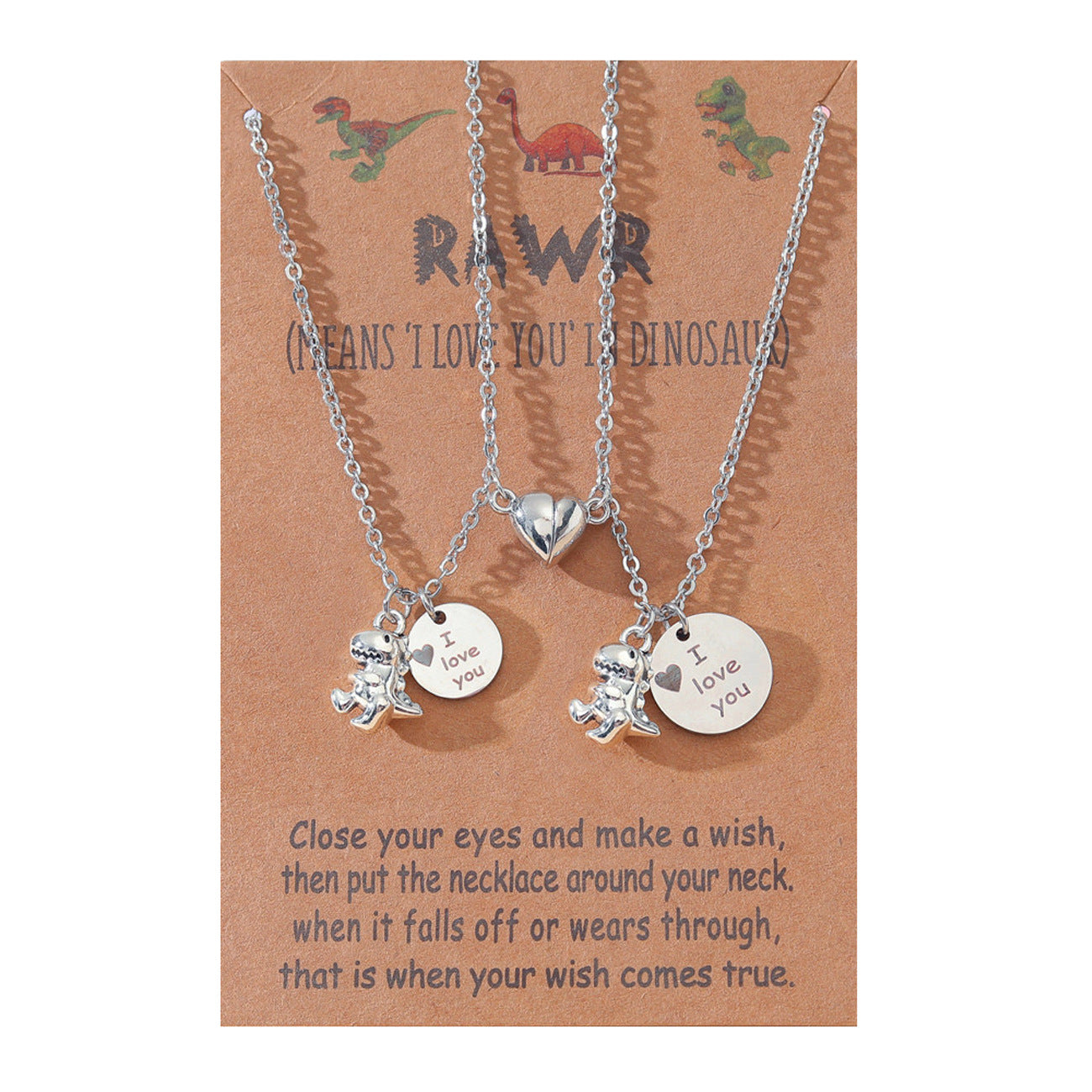 Alloy 3d Little Dinosaur Heart-shaped Magnetic Buckle Couple Necklaces