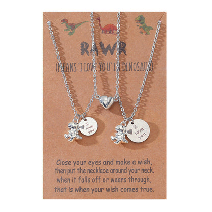 Alloy 3d Little Dinosaur Heart-shaped Magnetic Buckle Couple Necklaces