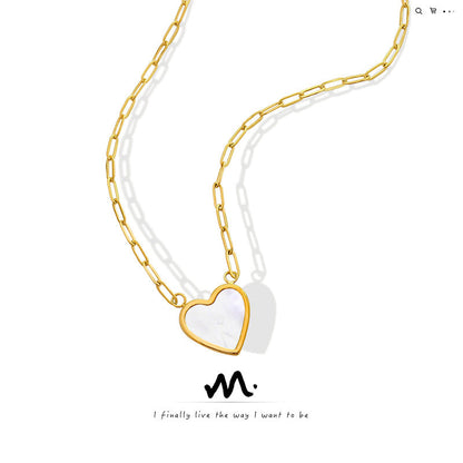 White Sea Shell Peach Heart Female Titanium Necklaces