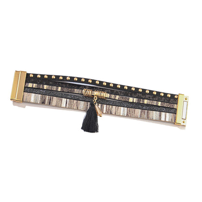 Women's Tassel Leather Personality Widened Magnetic Snap Bracelets
