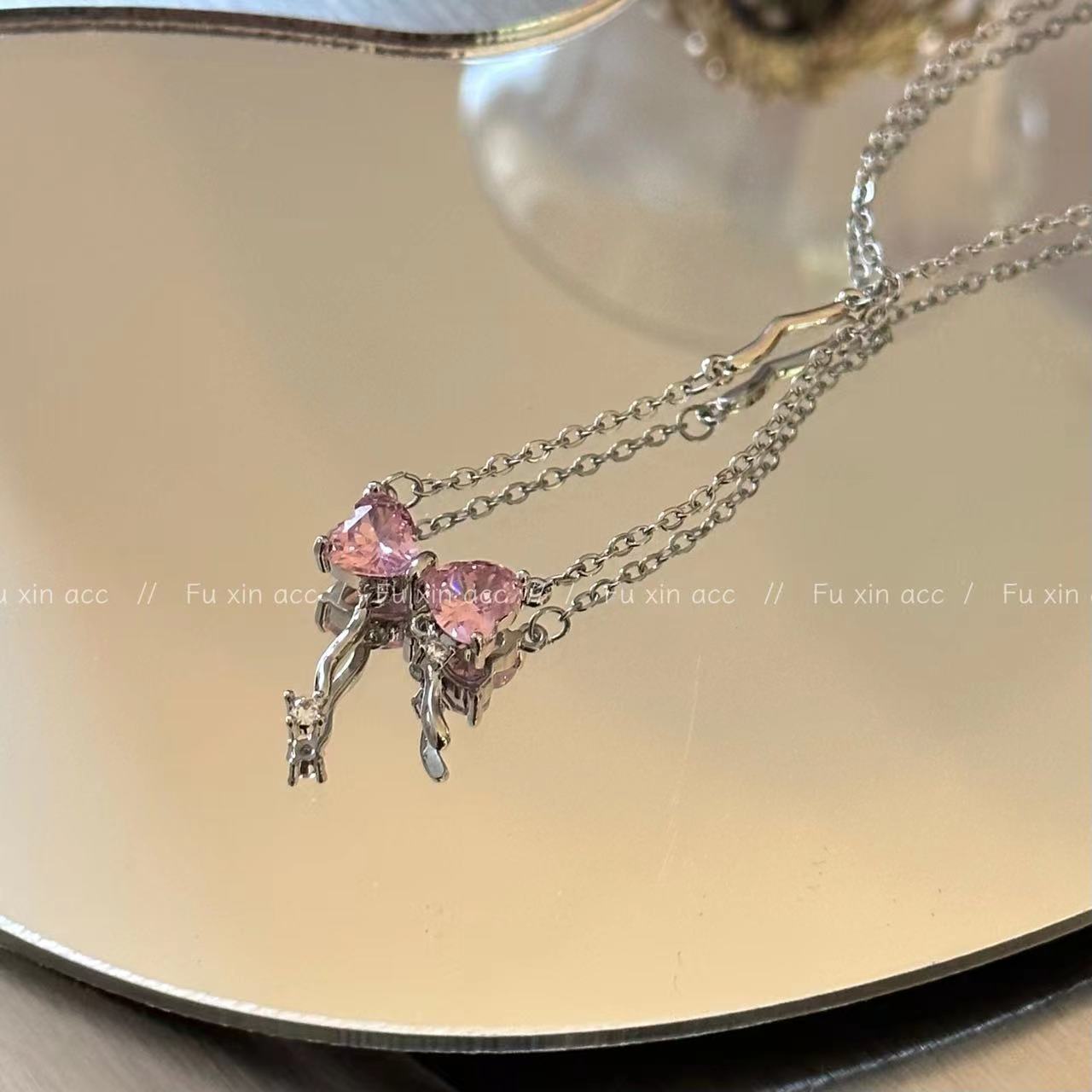 Inlaid Zircon Tassel Female Niche Personality Pink Necklaces