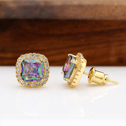 Temperament Wild Colorful Square Zircon Fashion Earrings