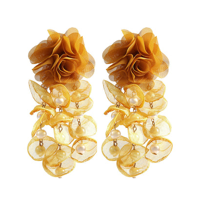 Women's Flower Exaggerated Bohemian Cloth With Pearl Earrings