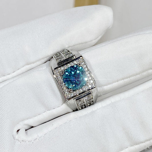 Men's Hearts And Arrows Blue Green Zircon Moissanite Rings