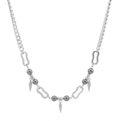 Women's & Men's & Titanium Steel Rivet Stitching Round Beads Hip Necklaces