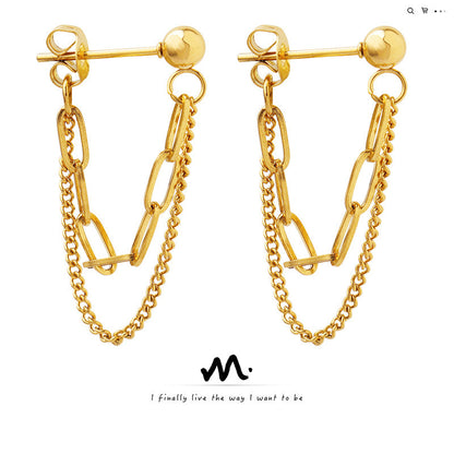 Indifference Trend Tassel Chain Titanium Steel Earrings