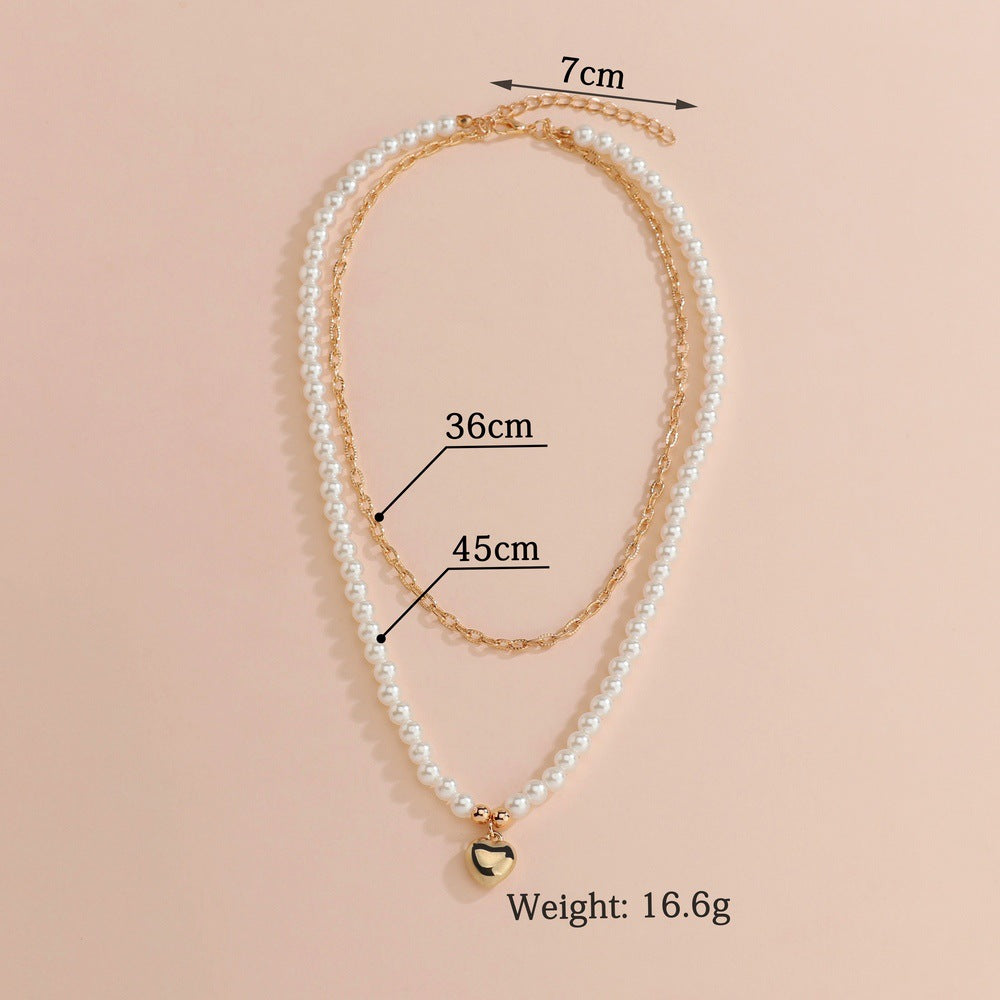Women's Love Pendant Pearl Double Layer For Necklaces