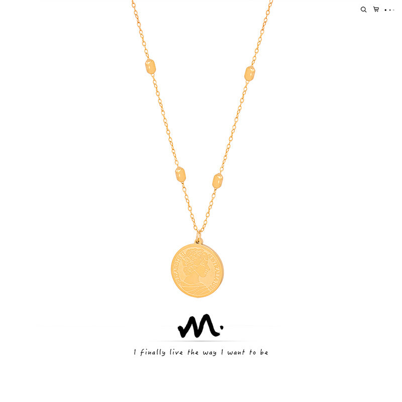 Titanium Steel Gold-plated Cartoon Character Round Pendant Sweater Necklaces