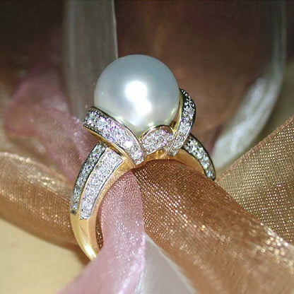 Women's Shi Elegant Zircon Pearl Gold-plated Exquisite Rings