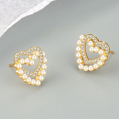 Women's Double Love Pearl Classic Style Fashionable Earrings